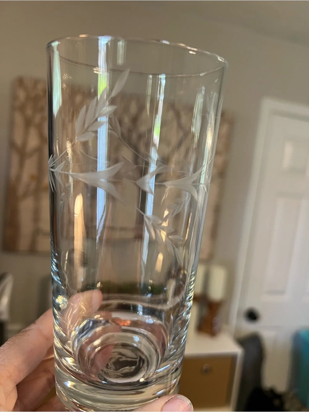 Set of 7 Vintage Etched Wheat Highball Glasses 5.75” Tumblers Barware